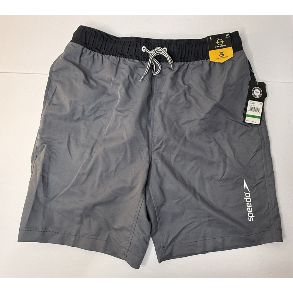 Speedo Men's Size L Gray Mesh Lined Marina Long Volley Swim Trunks Summer New